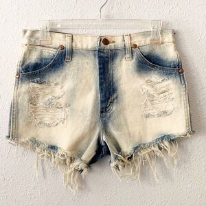 Wrangler Cut Off Denim Shorts Acid Wash Bleach Dye